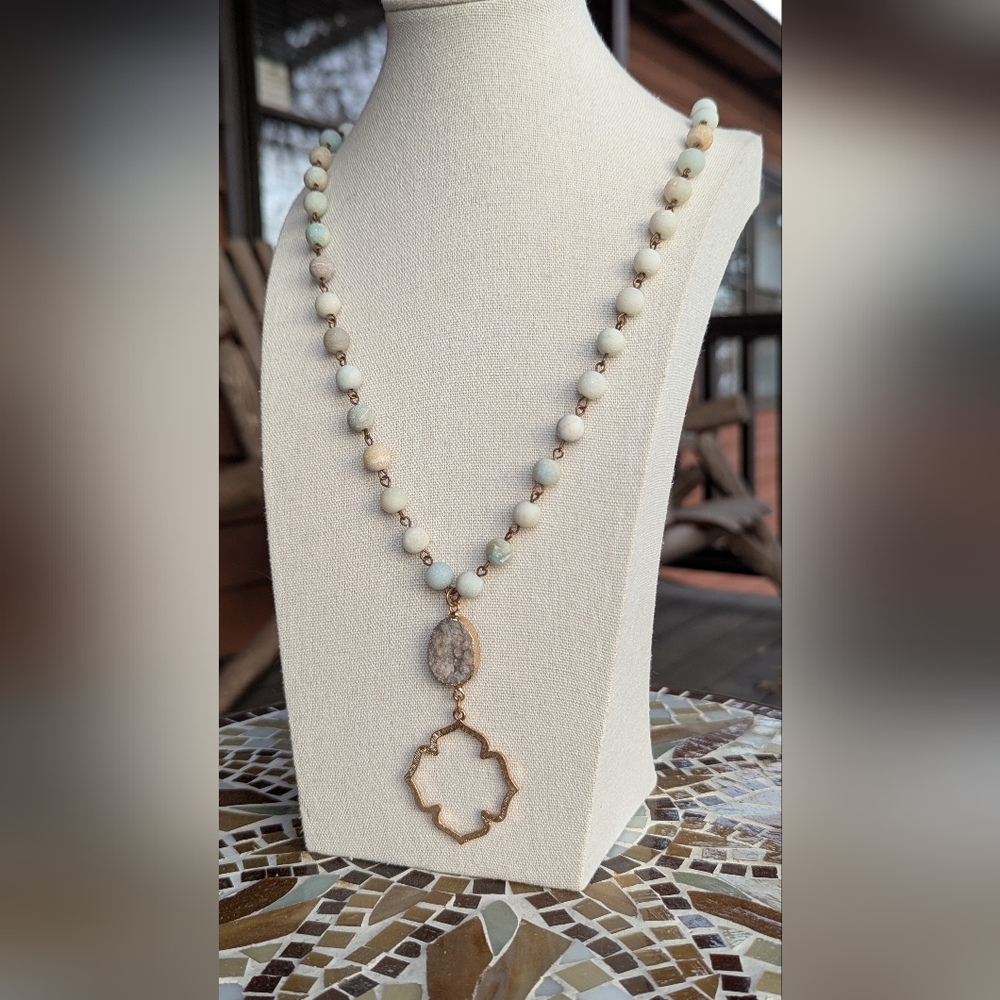 Amazonite Stone Pullover Necklace 32" - image 1